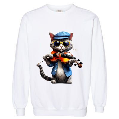 Funny Orchestra Musician Violinist Cat Playing Violin Gift Garment-Dyed Sweatshirt