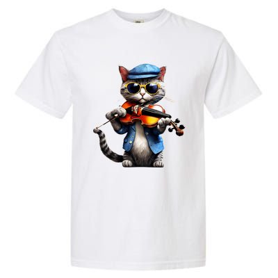 Funny Orchestra Musician Violinist Cat Playing Violin Gift Garment-Dyed Heavyweight T-Shirt