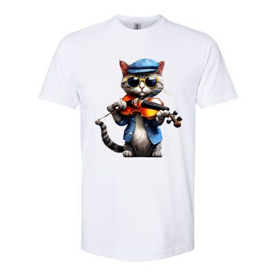 Funny Orchestra Musician Violinist Cat Playing Violin Gift Softstyle CVC T-Shirt