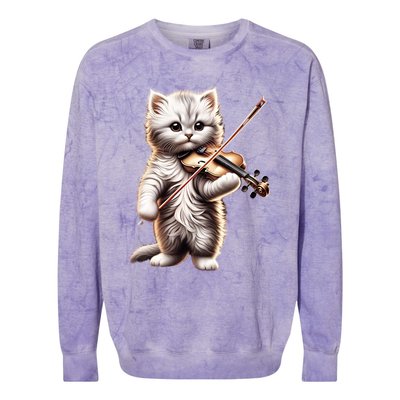 Funny Orchestra Musician Violinist Cute Cat Playing Violin Colorblast Crewneck Sweatshirt