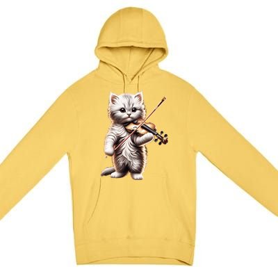 Funny Orchestra Musician Violinist Cute Cat Playing Violin Premium Pullover Hoodie