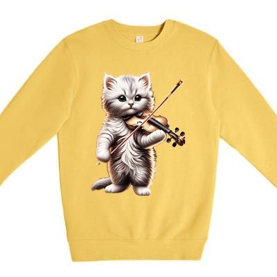 Funny Orchestra Musician Violinist Cute Cat Playing Violin Premium Crewneck Sweatshirt