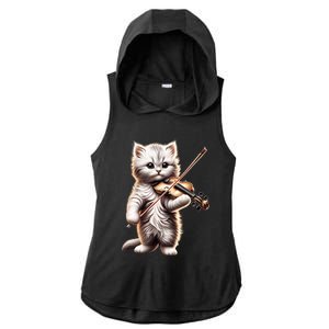 Funny Orchestra Musician Violinist Cute Cat Playing Violin Ladies PosiCharge Tri-Blend Wicking Draft Hoodie Tank