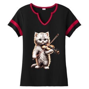 Funny Orchestra Musician Violinist Cute Cat Playing Violin Ladies Halftime Notch Neck Tee