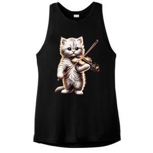 Funny Orchestra Musician Violinist Cute Cat Playing Violin Ladies PosiCharge Tri-Blend Wicking Tank