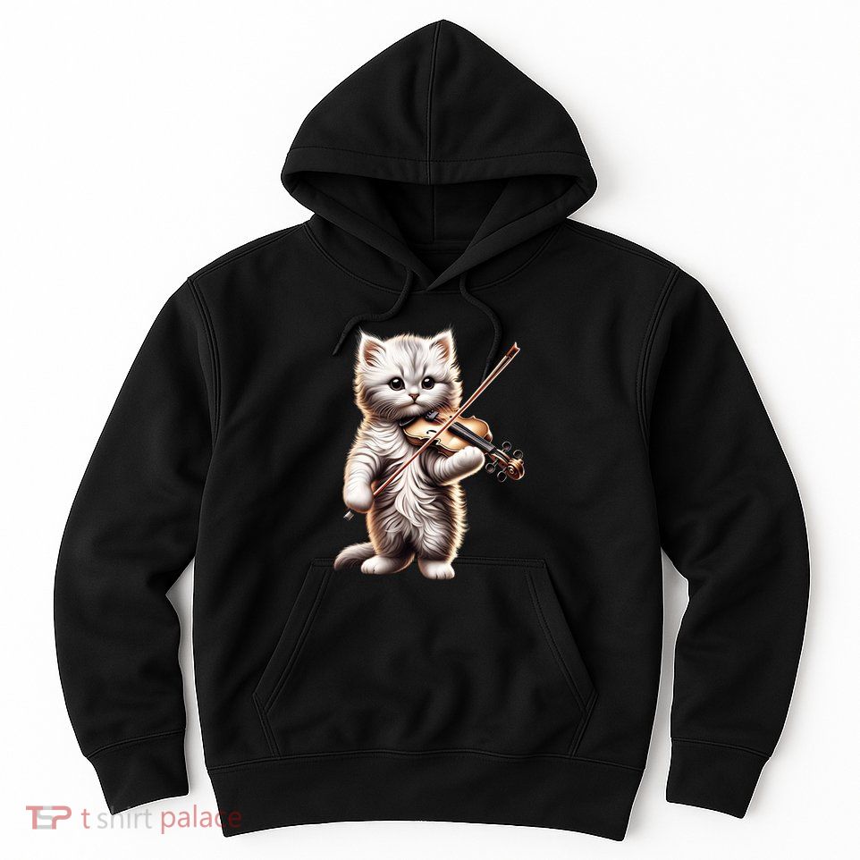 Funny Orchestra Musician Violinist Cute Cat Playing Violin Hoodie