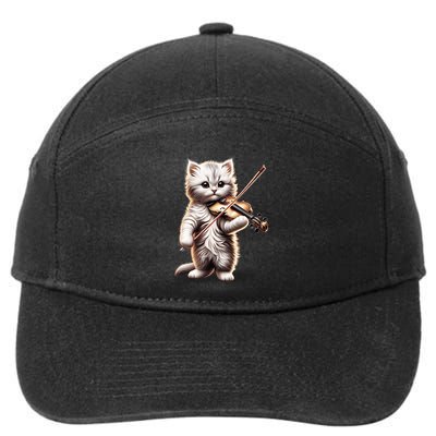Funny Orchestra Musician Violinist Cute Cat Playing Violin 7-Panel Snapback Hat