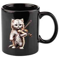 Funny Orchestra Musician Violinist Cute Cat Playing Violin 11oz C Handle Ceramic Mug