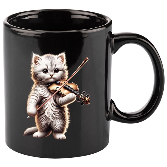 Funny Orchestra Musician Violinist Cute Cat Playing Violin 11oz C Handle Ceramic Mug