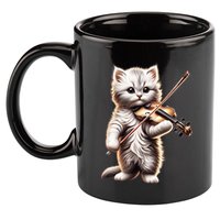 Funny Orchestra Musician Violinist Cute Cat Playing Violin 11oz C Handle Ceramic Mug