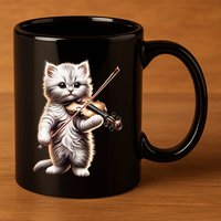 Funny Orchestra Musician Violinist Cute Cat Playing Violin 11oz C Handle Ceramic Mug