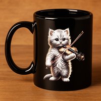 Funny Orchestra Musician Violinist Cute Cat Playing Violin 11oz C Handle Ceramic Mug