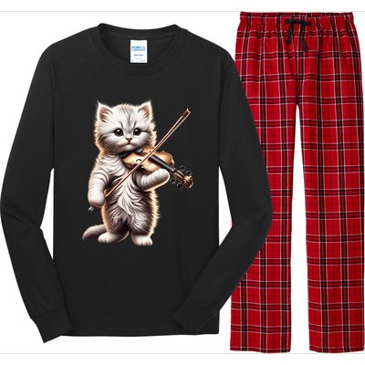 Funny Orchestra Musician Violinist Cute Cat Playing Violin Long Sleeve Pajama Set