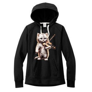 Funny Orchestra Musician Violinist Cute Cat Playing Violin Women's Fleece Hoodie