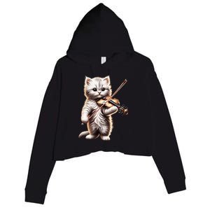 Funny Orchestra Musician Violinist Cute Cat Playing Violin Crop Fleece Hoodie