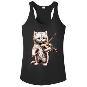 Funny Orchestra Musician Violinist Cute Cat Playing Violin Ladies PosiCharge Competitor Racerback Tank