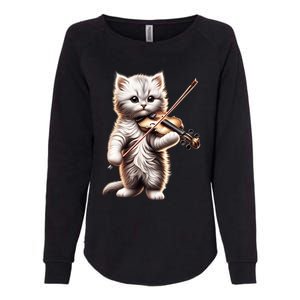 Funny Orchestra Musician Violinist Cute Cat Playing Violin Womens California Wash Sweatshirt