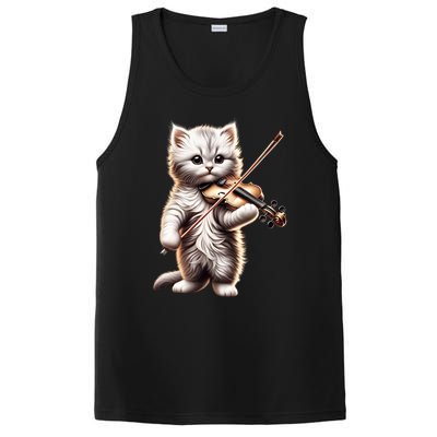 Funny Orchestra Musician Violinist Cute Cat Playing Violin PosiCharge Competitor Tank