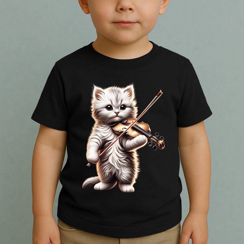 Funny Orchestra Musician Violinist Cute Cat Playing Violin Toddler T-Shirt