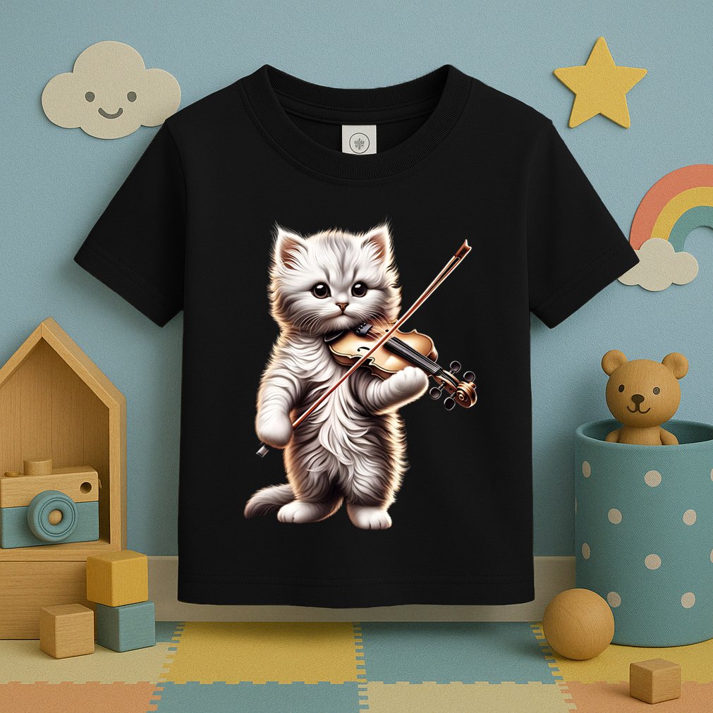 Funny Orchestra Musician Violinist Cute Cat Playing Violin Toddler T-Shirt