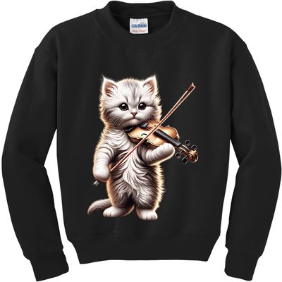 Funny Orchestra Musician Violinist Cute Cat Playing Violin Kids Sweatshirt