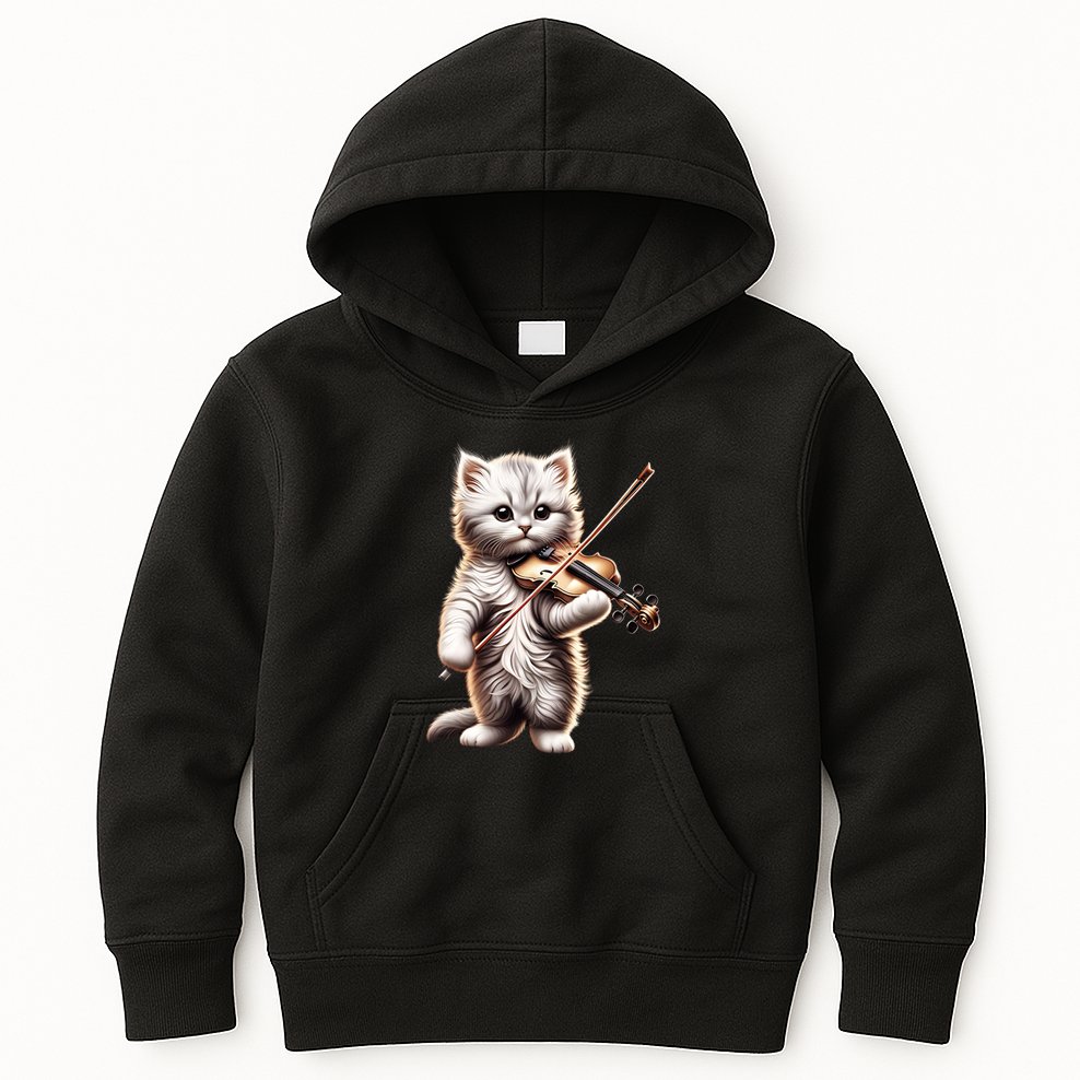 Funny Orchestra Musician Violinist Cute Cat Playing Violin Kids Hoodie