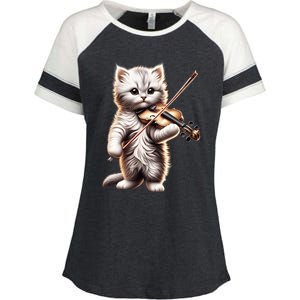 Funny Orchestra Musician Violinist Cute Cat Playing Violin Enza Ladies Jersey Colorblock Tee