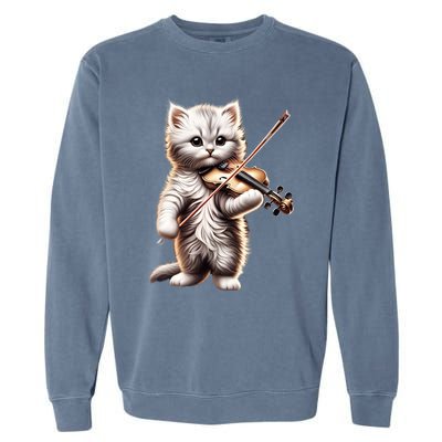 Funny Orchestra Musician Violinist Cute Cat Playing Violin Garment-Dyed Sweatshirt