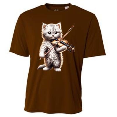 Funny Orchestra Musician Violinist Cute Cat Playing Violin Cooling Performance Crew T-Shirt