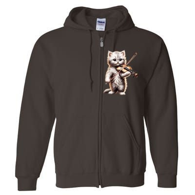 Funny Orchestra Musician Violinist Cute Cat Playing Violin Full Zip Hoodie