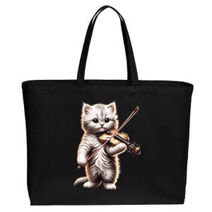 Funny Orchestra Musician Violinist Cute Cat Playing Violin Cotton Canvas Jumbo Tote