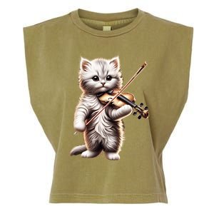 Funny Orchestra Musician Violinist Cute Cat Playing Violin Garment-Dyed Women's Muscle Tee