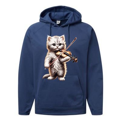 Funny Orchestra Musician Violinist Cute Cat Playing Violin Performance Fleece Hoodie