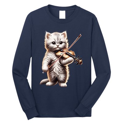 Funny Orchestra Musician Violinist Cute Cat Playing Violin Long Sleeve Shirt