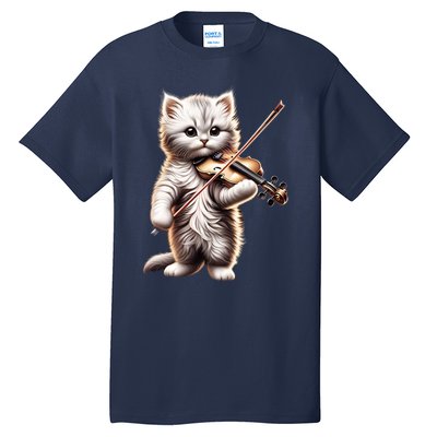 Funny Orchestra Musician Violinist Cute Cat Playing Violin Tall T-Shirt