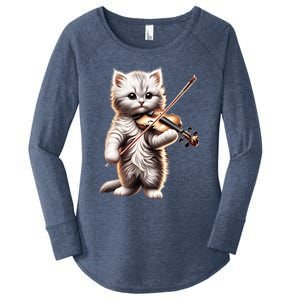 Funny Orchestra Musician Violinist Cute Cat Playing Violin Women's Perfect Tri Tunic Long Sleeve Shirt