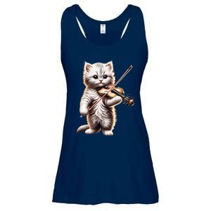 Funny Orchestra Musician Violinist Cute Cat Playing Violin Ladies Essential Flowy Tank