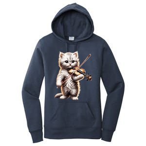 Funny Orchestra Musician Violinist Cute Cat Playing Violin Women's Pullover Hoodie