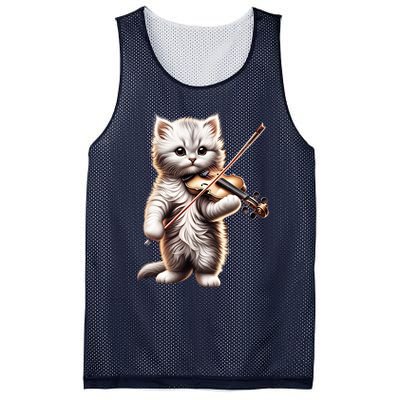 Funny Orchestra Musician Violinist Cute Cat Playing Violin Mesh Reversible Basketball Jersey Tank