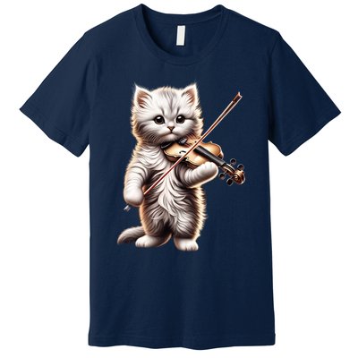 Funny Orchestra Musician Violinist Cute Cat Playing Violin Premium T-Shirt