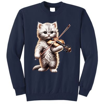 Funny Orchestra Musician Violinist Cute Cat Playing Violin Tall Sweatshirt