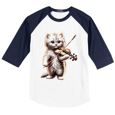 Funny Orchestra Musician Violinist Cute Cat Playing Violin Baseball Sleeve Shirt