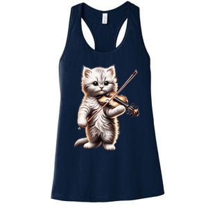 Funny Orchestra Musician Violinist Cute Cat Playing Violin Women's Racerback Tank