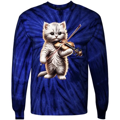 Funny Orchestra Musician Violinist Cute Cat Playing Violin Tie-Dye Long Sleeve Shirt