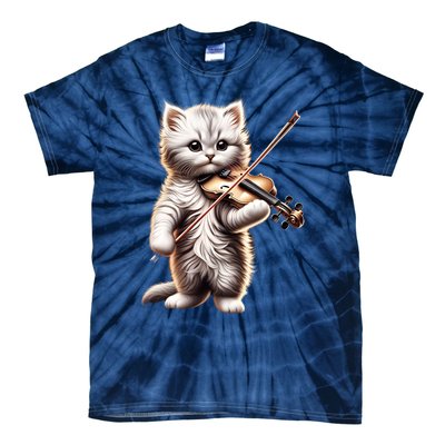 Funny Orchestra Musician Violinist Cute Cat Playing Violin Tie-Dye T-Shirt