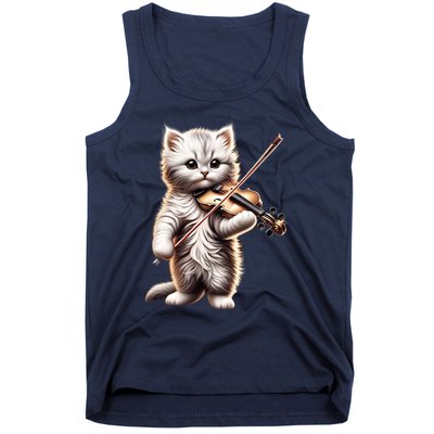 Funny Orchestra Musician Violinist Cute Cat Playing Violin Tank Top