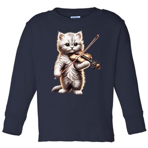 Funny Orchestra Musician Violinist Cute Cat Playing Violin Toddler Long Sleeve Shirt