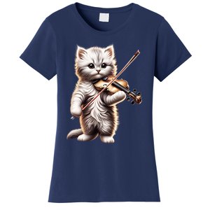 Funny Orchestra Musician Violinist Cute Cat Playing Violin Women's T-Shirt