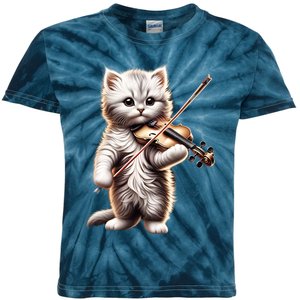 Funny Orchestra Musician Violinist Cute Cat Playing Violin Kids Tie-Dye T-Shirt