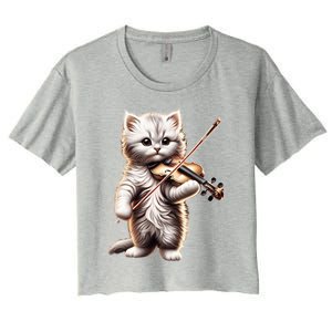 Funny Orchestra Musician Violinist Cute Cat Playing Violin Women's Crop Top Tee